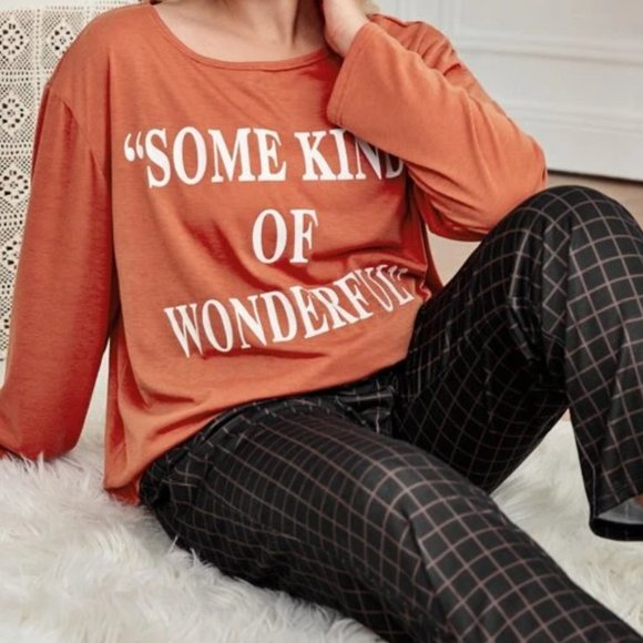 Orange/Black Slogan Printed Pajama Set in 1XL - Picture 3 of 3